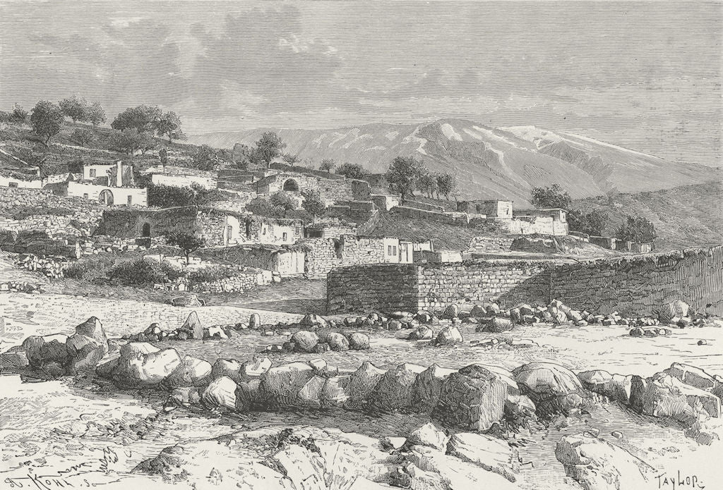 SYRIA. Mount Hermon-view from Rasheya c1885 old antique vintage print picture